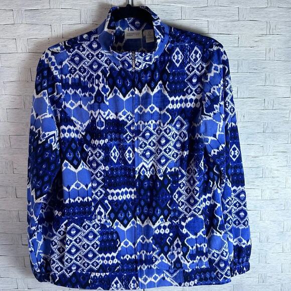 chicos zynergy Jackets & Blazers - CHICO’s Zynergy lightweight zip up jacket, blue, & white coastal granny, blazer